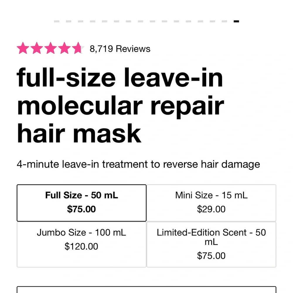 K18 Biomimetic Hairscience Leave-In Molecular Repair Hair Mask — 15ml